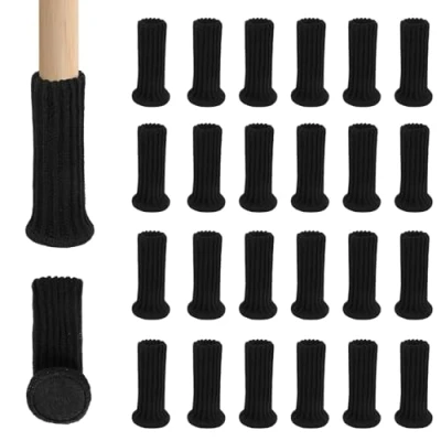 Afbeelding van Chiluxendo 24 stuks stoelrubbers, stoelglijders, meubelsokken, beenbeschermers met vilt, voetkappen, vloerbescherming ter bescherming van vloeren tegen krassen en geluiden, zwart