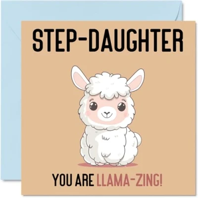 Afbeelding van Verjaardagskaarten voor stiefdochter lama zing grappige gelukkige verjaardagskaart van stiefmoeder vader dochter verjaardagscadeaus 145 mm x grap wenskaarten vrouwen