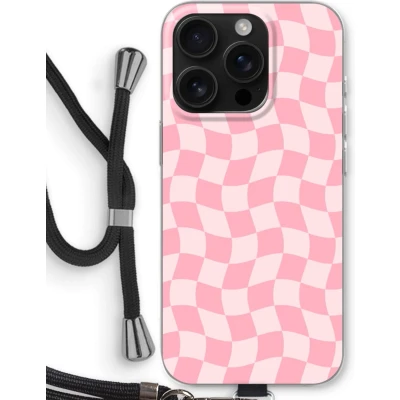 Afbeelding van Case Company® hoesje met Koord geschikt voor iPhone 16 Pro Grid Roos Telefoonhoesje Zwart Bescherming aan alle Kanten en Over de Schermrand