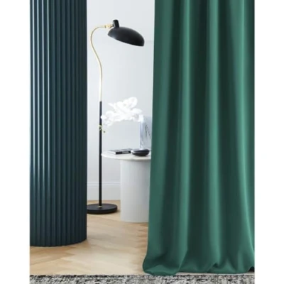 Afbeelding van ROOM99 Laurel gordijn met plooiband, 140 x 280 cm breedte hoogte, verduistering, ondoorzichtig, schuifgordijnen, woonkamer, slaapkamer, voor dakspansysteem, donkergroen
