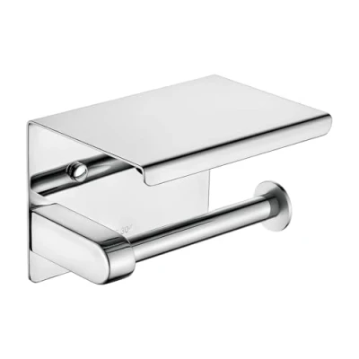 Afbeelding van Ibergrif MK34050 Zelfklevende papierhouder zonder deksel toiletpapier met opbergrek voor mobiele telefoon, zilver, roestvrij staal