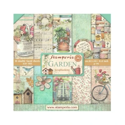 Afbeelding van Stamperia Scrapbook papierpad voor scrapbooking, albums, kaarten maken, bullet journalling en meer, zuurvrij, double sided, perfect hobby&#039;s, ambachten geschenken (tuinen) (20,3 x 20,3 cm)