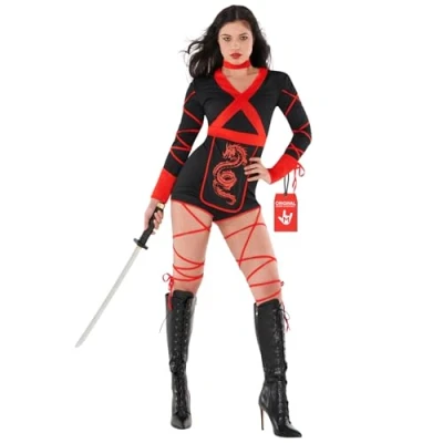 Afbeelding van Morph Rood Ninja Kostuum Vrouwen, Halloween Dames Volwassen, Kostuum, Dragon Vrouwen XL