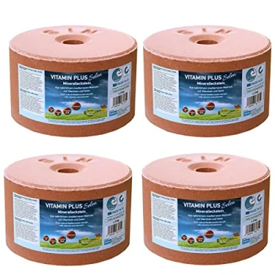 Afbeelding van imima Mineral Lick Horse VITAMIN PLUS Selenium Zoutlikker Set 4 x 3kg Zoutlikkerstenen voor paarden, schapen, geiten, wild en vee Minerale zoutlikkersteen