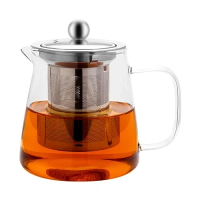 Afbeelding van Honneeo Glazen theepotten 450 ml borosilicaatglas met infuser, kookplaat veilige theeketel 304 roestvrijstalen nog zeef, kleine theepot voor losse thee, kruidenthee, fruitthee (750