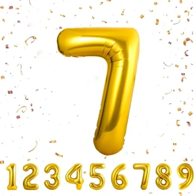 Afbeelding van Ballonnen verjaardag 7 jaar goud 101 cm ballon cijfer decoratie 7e vlinderdas met helium