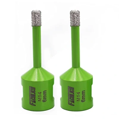 Afbeelding van FACHLICH Diamanttegelboor 6 mm 2 stuks vacuüm gesoldeerd en boren met schroefdraad M14 voor droog van porselein, tegels, graniet, marmer
