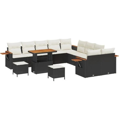 Afbeelding van vidaXL 13 delige tuinset met kussens zwart poly rattan en acacia
