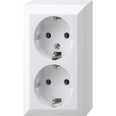 Afbeelding van REV 0510072777 PlanoLuxe, opbouwstopcontact, 2 voudig, complete set: frame en inzetstuk, wit