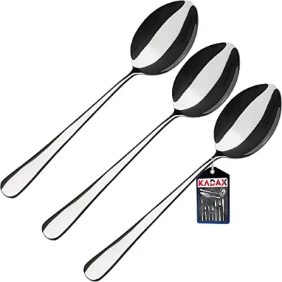 Afbeelding van KADAX Lepels van roestvrij staal, set 3, soeplepel, tafellepel, eetlepel, ovale lepel, roestvrijstalen vaatwasmachinebestendig (L: 19,5 cm, zilver)