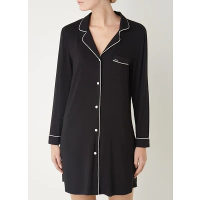 Afbeelding van Pretty You dames Bamboo nachthemd met contrasterende bies in de kleur Zwart, maat: 38