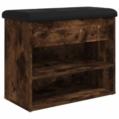Afbeelding van Schoenenbankje 62x32x50 cm bewerkt hout gerookt eikenkleurig