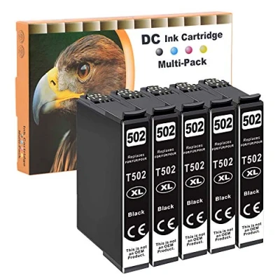 Afbeelding van D&amp;C 5 x zwarte inktcartridges, compatibel met Epson 502 XL, voor Expression Home XP 5100 Series 5105 5115 WorkForce WF 2800 2860 D DWF 2865 printers, zwart