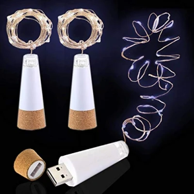 Afbeelding van Led wijnflesverlichting, oplaadbaar via USB, geen batterij nodig, 2 m koperen kabel, 20 leds, flessenlicht voor kerstcadeau, buitenfeest, vakantie, decoratief licht (koud wit, 3 stuks)