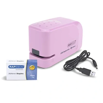 Afbeelding van Rapesco 1451 626EL Automatische USB/Batterij Nietmachine met 1000 26/6 mm Nietjes, 15 Nietcapaciteit, Zuurstok Roze