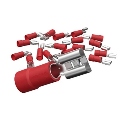 Afbeelding van AUPROTEC 25 x platte steekhulzen 0,5 1,5 mm² rood/steekbreedte 2,8 mm deels geïsoleerd PVC vrouwelijke connector FDD kabelconnector van vertind messing