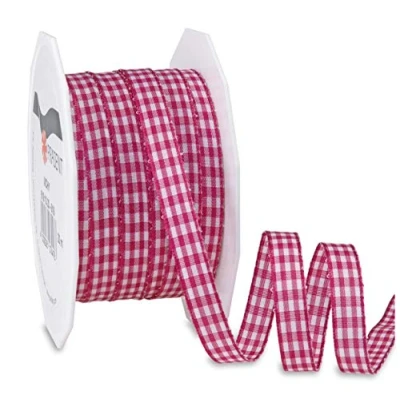 Afbeelding van Präsent Vichy Bedraad Lint Magenta Wit 10 mm Breedte, 20 m Lengte