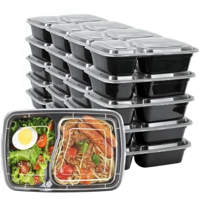 Afbeelding van HENSHOW 2 Compartiment Maaltijdvoorbereidingscontainer Set Van 20 Stuks, Premium Herbruikbare Bpa Vrije Voedselcontainer Lunch Met Deksels, Magnetron, Diepvriezers En Vaatwassers Veilig