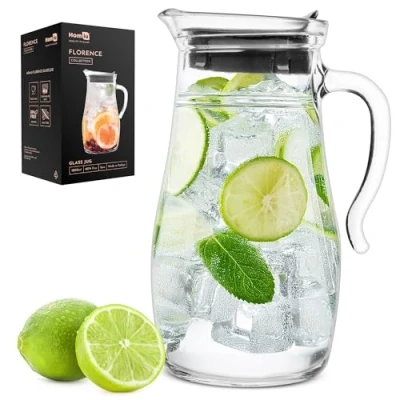 Afbeelding van Homiu 1,8 l glazen Waterkan kan met deksel Kruik karaf Iced Tea Pitcher Water Warm Koud Wijn Koffie Melk en Sap Drankkaraf voor koelkast