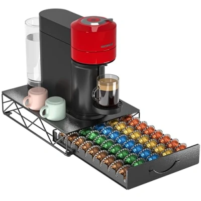 Afbeelding van HFHOME Koffiecapsulehouder van metaal voor 50 Nespresso Vertuo capsules en Dolce Gusto capsules, vertuoline capsule lade organizer, koffiezetapparaatstandaard