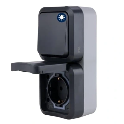Afbeelding van REV 0004860400 Schakel /stopcontact combinatie Compleet AquaStorm Lichtgrijs, Zwart