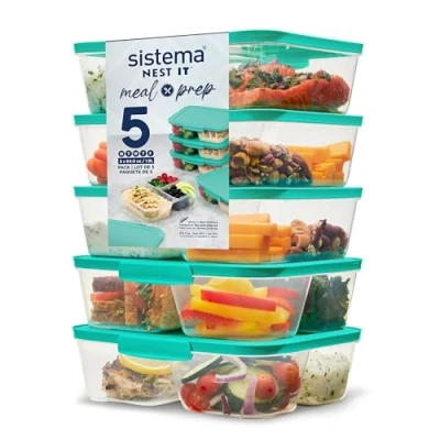 Afbeelding van Sistema NEST IT System Maaltijd Prep Containers 1.9L Luchtdichte voedselopslagcontainers met compartimenten en deksels BPA vrij Groen 5 stuks