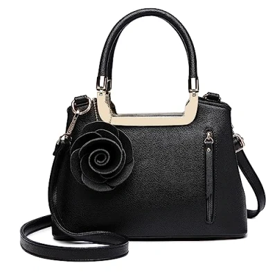 Afbeelding van Miss Lulu Handtas Met Bloemen Handvat tas Schoudertas Elegant Synthetisch leer Retro Zak Vrouwen (Zwart)