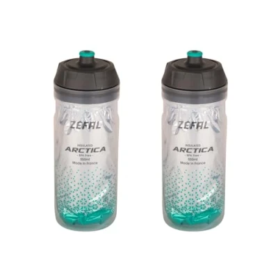 Afbeelding van ZEFAL Arctica 55 Fietsfles, 550 ml, twee stuks, thermosfles, geurneutraal en waterdicht, sportfles, BPA vrij, zilver/caraibisch groen