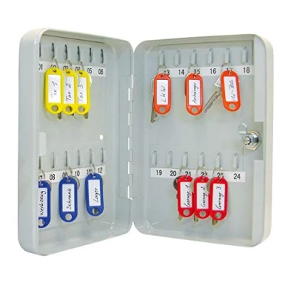 Afbeelding van Wedo 10252437X sleutelkast (voor 24 sleutels, gepoedercoat plaatstaal 18 x 6 25 cm, veiligheidsslot inclusief 2 sleutels) lichtgrijs