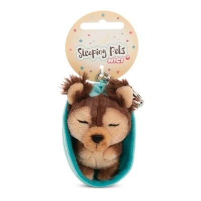 Afbeelding van NICI 61605 Sleutelhanger &quot;Sleeping Pets&quot; hond yorkshireterrier, 8cm, in mandje, bruin, trouwe metgezel voor rugzak of tas, sleutelhouder klein en groot