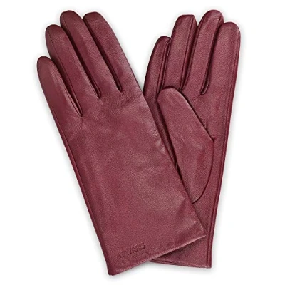 Afbeelding van Navaris leren touchscreen handschoenen 100% lederen voor dames Dameshandschoenen met kasjmier wollen voering Maat S Bordeaux