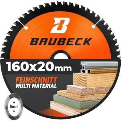 Afbeelding van BAUBECK Zaagblad 160x20 incl. 16 mm verloopring Multi materiaal fijne snede Cirkelzaagblad van voor hout, aluminium en nog veel meer. 160 x