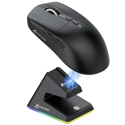 Afbeelding van ATTACK SHARK X6 49g SUPERLIGHT muis met magnetisch oplaaddock, PixArt PAW3395 gamingsensor, BT/2.4G draadloze/bedrade gamingmuis, 26000 DPI, X3 verbeterde kantoormuizen voor Win11/Xbox/PS/Mac (zwart)