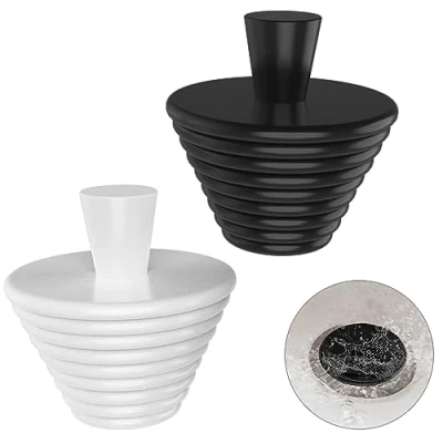 Afbeelding van 2 stuks universele siliconen gootsteenstop, afvoerstop, afvoerstop voor keuken, badkuip (zwart en wit)