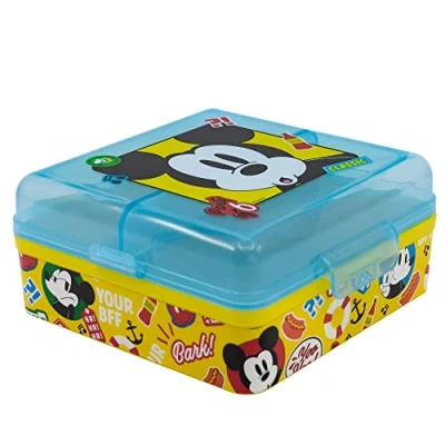 Afbeelding van Mickey Mouse Sandwichbox voor kinderen in plastic, BPA vrij, wasbaar en herbruikbaar, met meerdere compartimenten