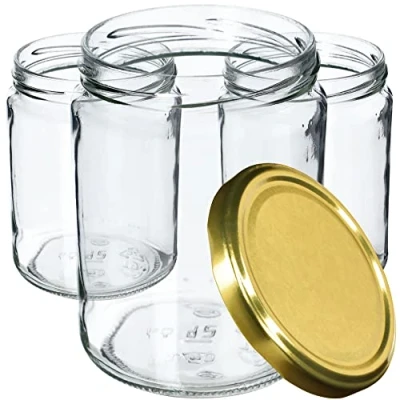 Afbeelding van KADAX Wekpotten 540 ml, inmaakpot om in te zetten, inmaakpotten voor schroefdeksel, jampot, voorraadpot, conservenglas, ronde glazen (goud/8 stuks), 8.6x8.6x11.6, K7497 K7608