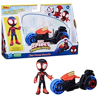 Afbeelding van SPIDEY AND HIS AMAZING FRIENDS Marvel Miles Morales: Spider Man actiefiguur, speelgoed motorfiets, vanaf 3 jaar
