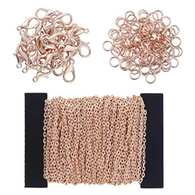 Afbeelding van Coolty 39 Voet Link Kabel Ketting Kettingen met 30 Kreeft Sluitingen en 100 Jump Ringen voor Mannen Vrouwen Sieraden Maken DIY Chain (Rose Gold)