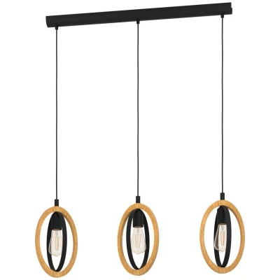 Afbeelding van Leen Bakker EGLO Hanglamp Basildon 3lichts Zwart/ Hanglampen Bruin Hout