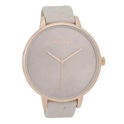 Afbeelding van OOZOO Timepieces Rosé goudkleurige horloge met licht grijze leren band C9715