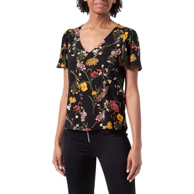 Afbeelding van VERO MODA Dames Vmeasy Joy V hals Ss Blouse WVN Ga Top, Zwart//Aop: vicka, S
