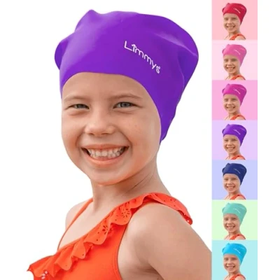 Afbeelding van Limmys Badmuts Lang Haar voor Kinderen 100% Siliconen Kinderbadmuts Jongens/Meisjes met Haar, Vlechten, Dreadlocks Rekbare en Comfortabele Verschillende Kleuren (Purper)
