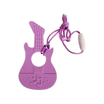 Afbeelding van Muziek Gitaar Siliconen Bijtring Fopspeen Zintuiglijke Chewy Chewelry BPA vrij Met Koord en Afgescheiden Sluiting, 7 Kleuren (Paars)