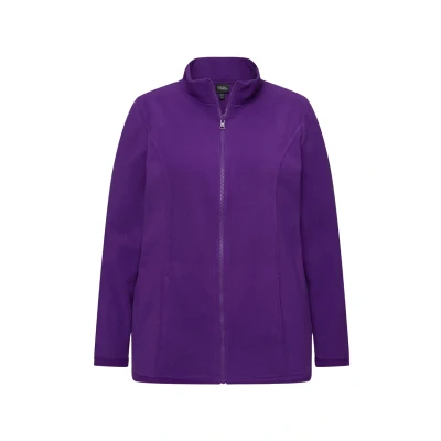 Afbeelding van Ulla Popken Dames grote maten plus size fleece jas, bouwkastsysteem, binnenjas, opstaande kraag, Donkere pruim, 42 44