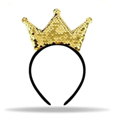 Afbeelding van Hatstar kroon haarband gouden pailletten glitter hoofdtooi voor kinderen, dames en heren haaraccessoires accessoire themafeest, carnaval