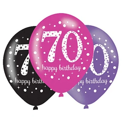 Afbeelding van Ballonnen 70 jaar Birthday Sparkling Pink 27,5cm 6 stuks