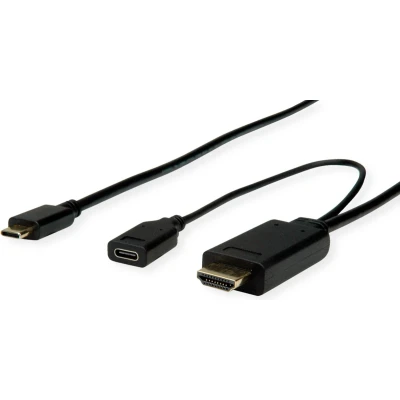 Afbeelding van USB C naar HDMI kabel Roline 2 meter (4K@60Hz, laadpoort, Verguld)