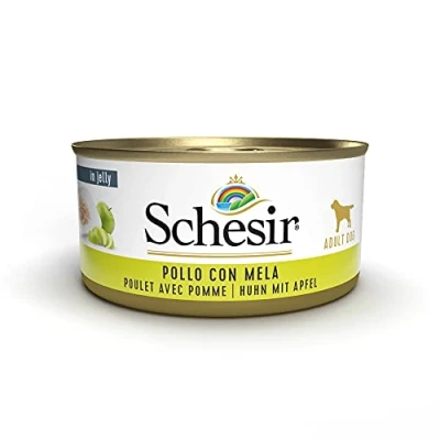 Afbeelding van Schesir Dog Fruit Kippenfilet met appel, nat hondenvoer fruit, 18 blikjes x 150 g