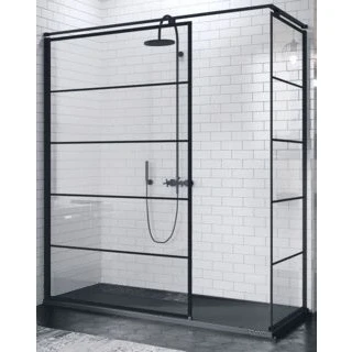 Afbeelding van Novellini Kuadra H inloopdouche (met muursteun 100 cm), stripes