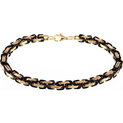 Afbeelding van 22cm x 5mm Vierkant Koningsarmband Heren Stalen Zwart PVD en Goudkleur Schakelarmband